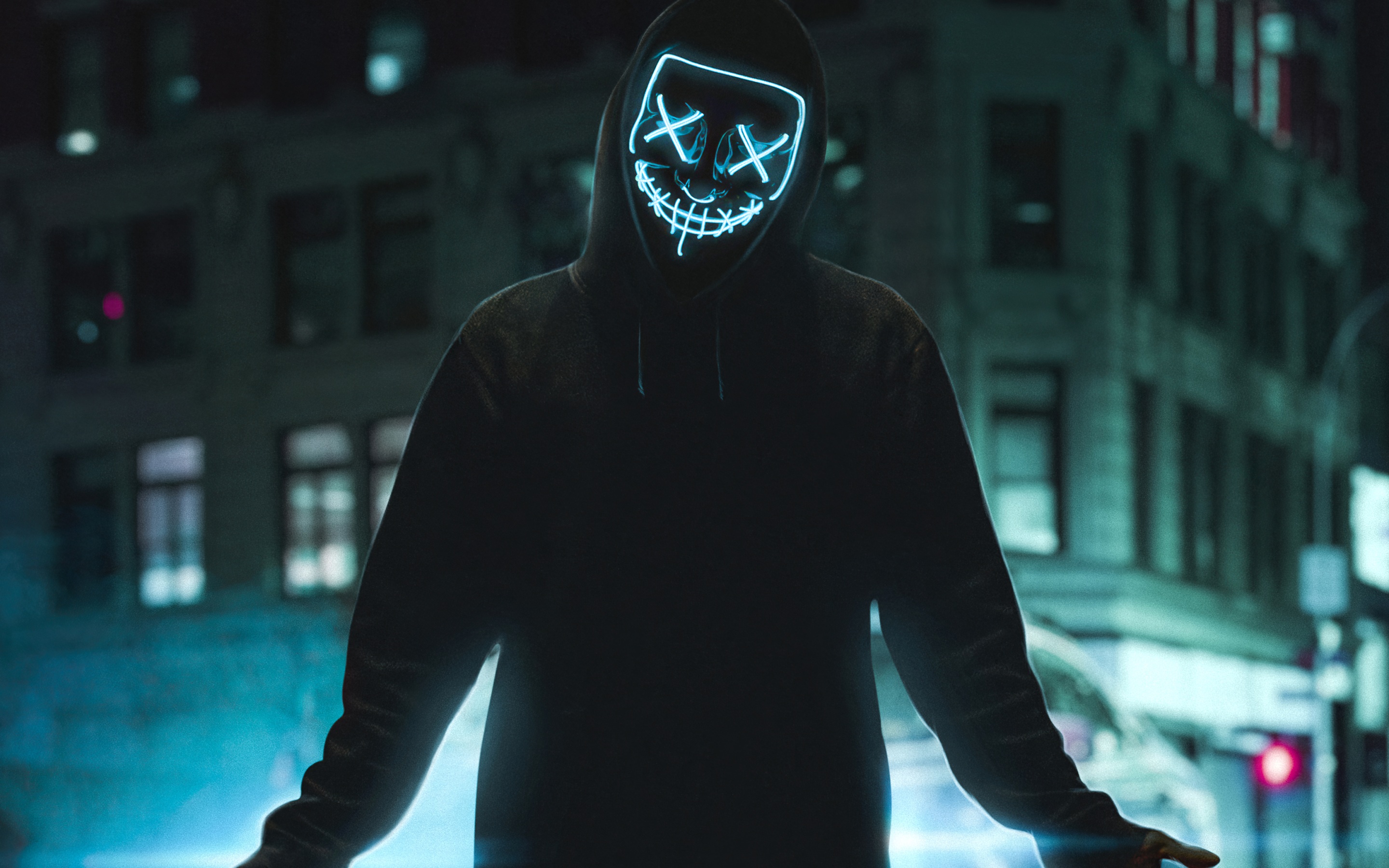 Neon Mask Guy Street 4k Wallpaper 4K