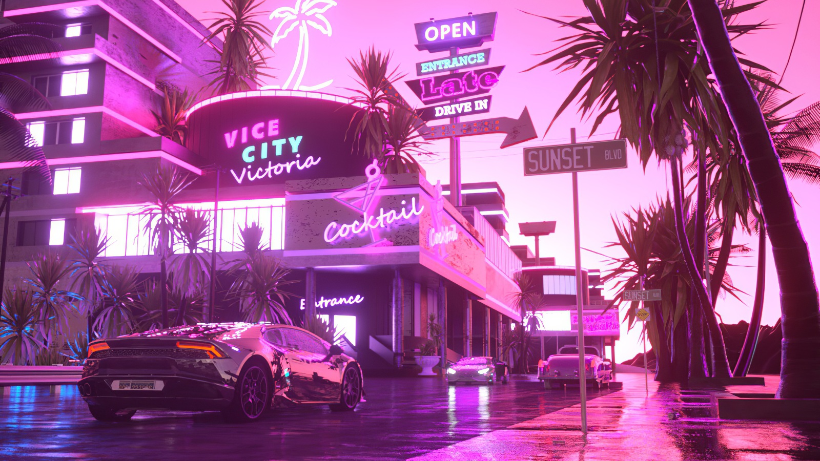 Lamborghini Victoria In Pink City Wallpaper 4K
