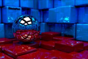 ball cubes metal blue red reflection 4k 1536854925