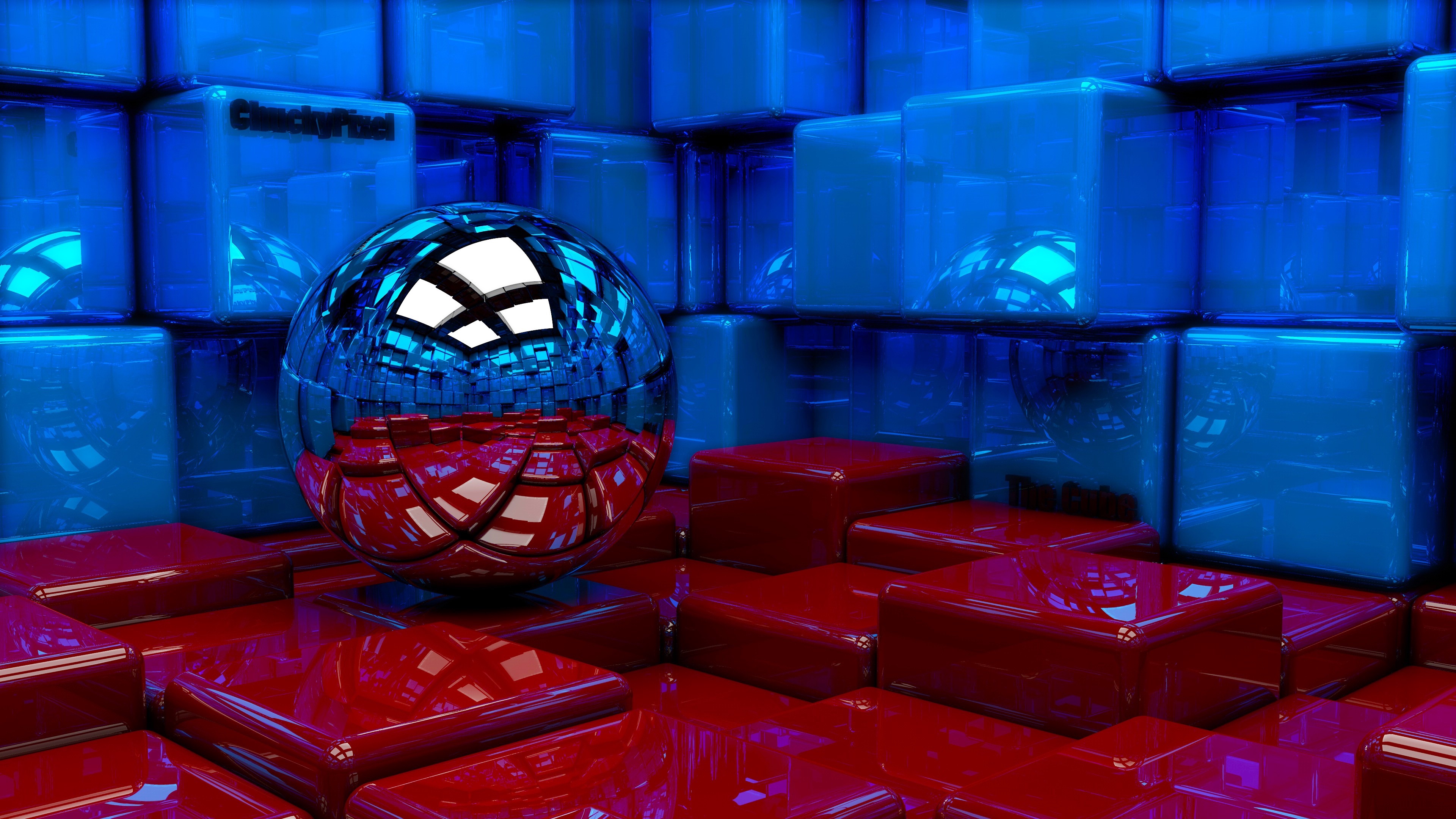 ball cubes metal blue red reflection 4k 1536854925