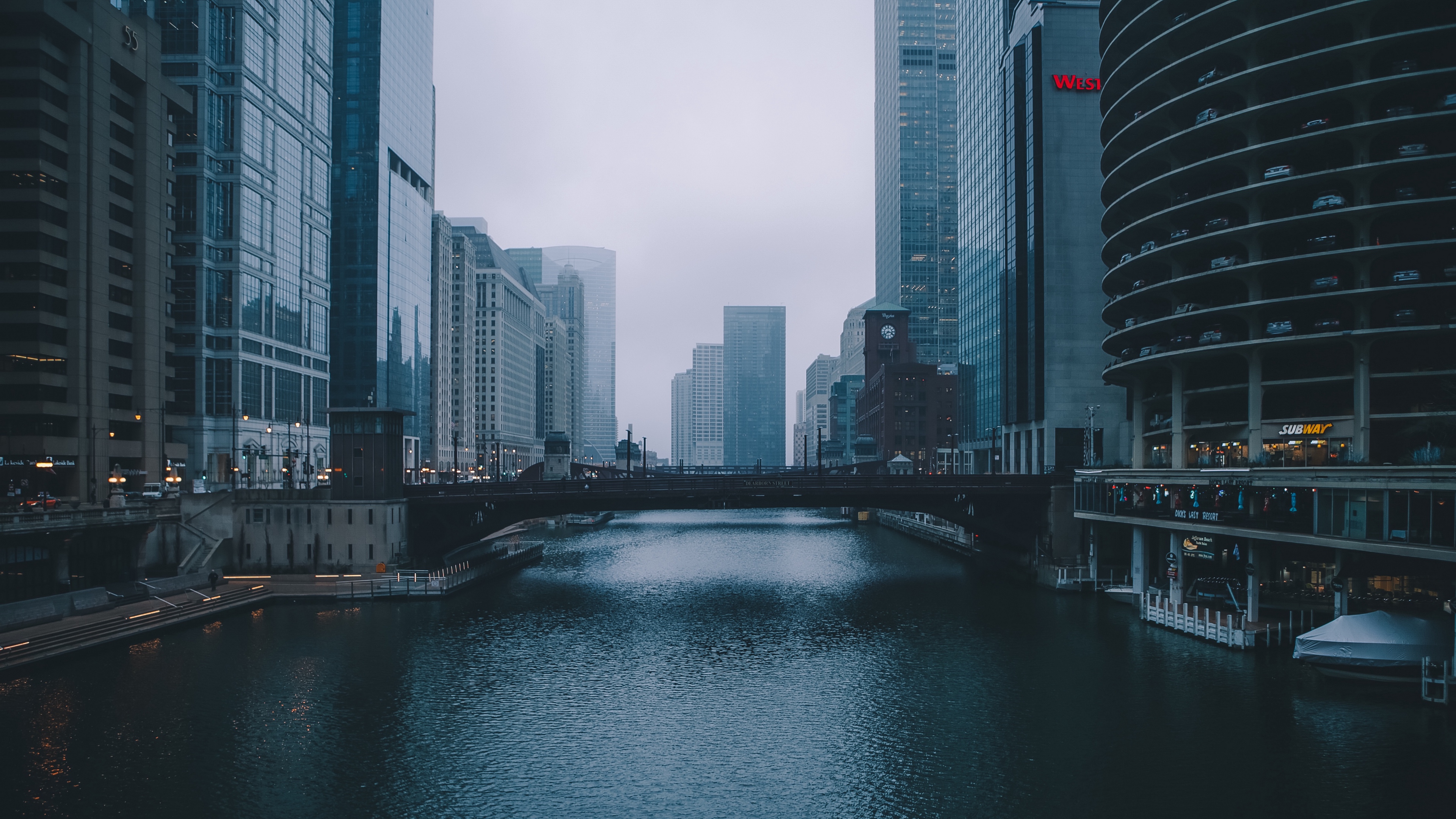 bridge building skyscrapers river 4k 1538066472