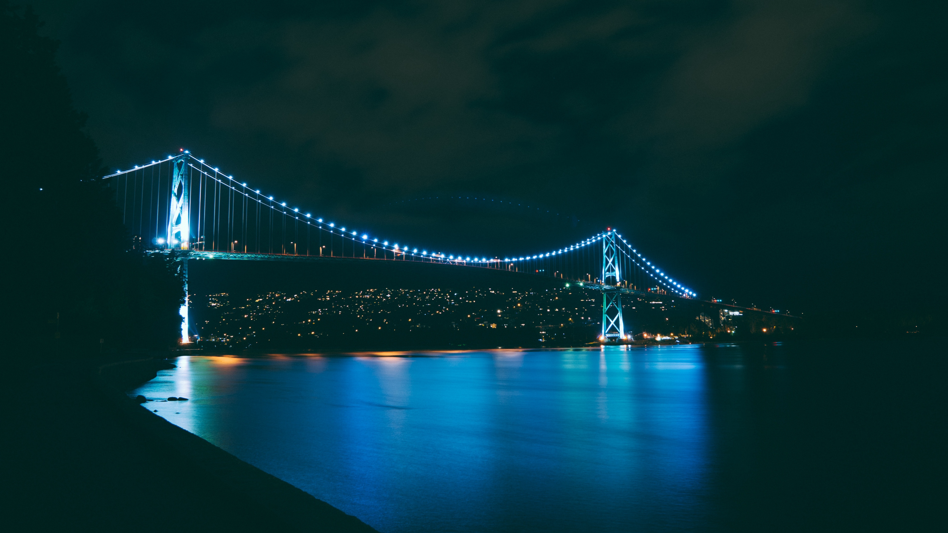 bridge night city river 4k 1538068696