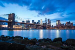 brooklyn bridge blue sky buildings 8k 1538069344