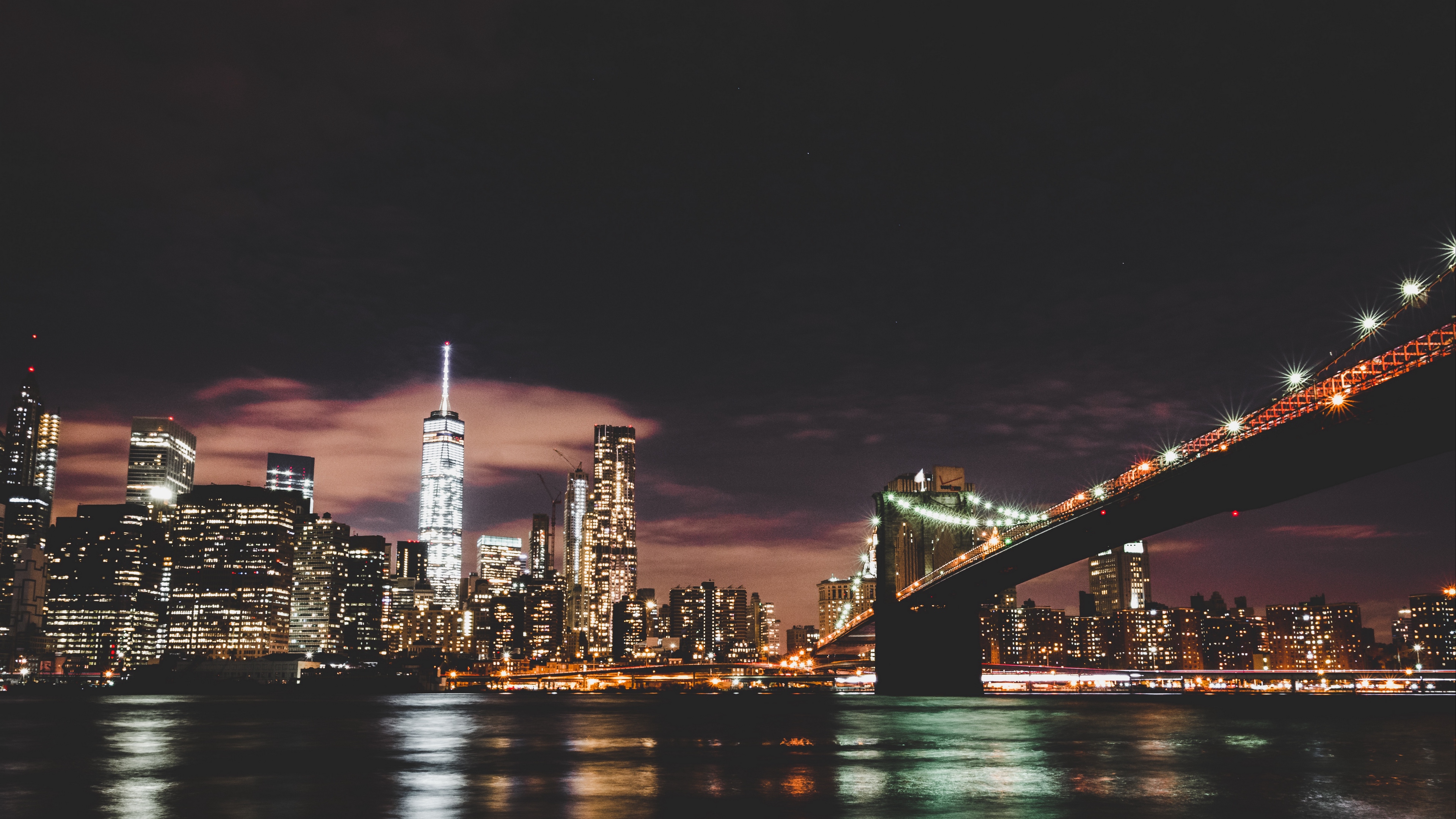 brooklyn usa night city bridge 4k 1538067261