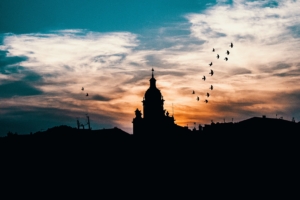 building architecture silhouette night sky 4k 1538065110