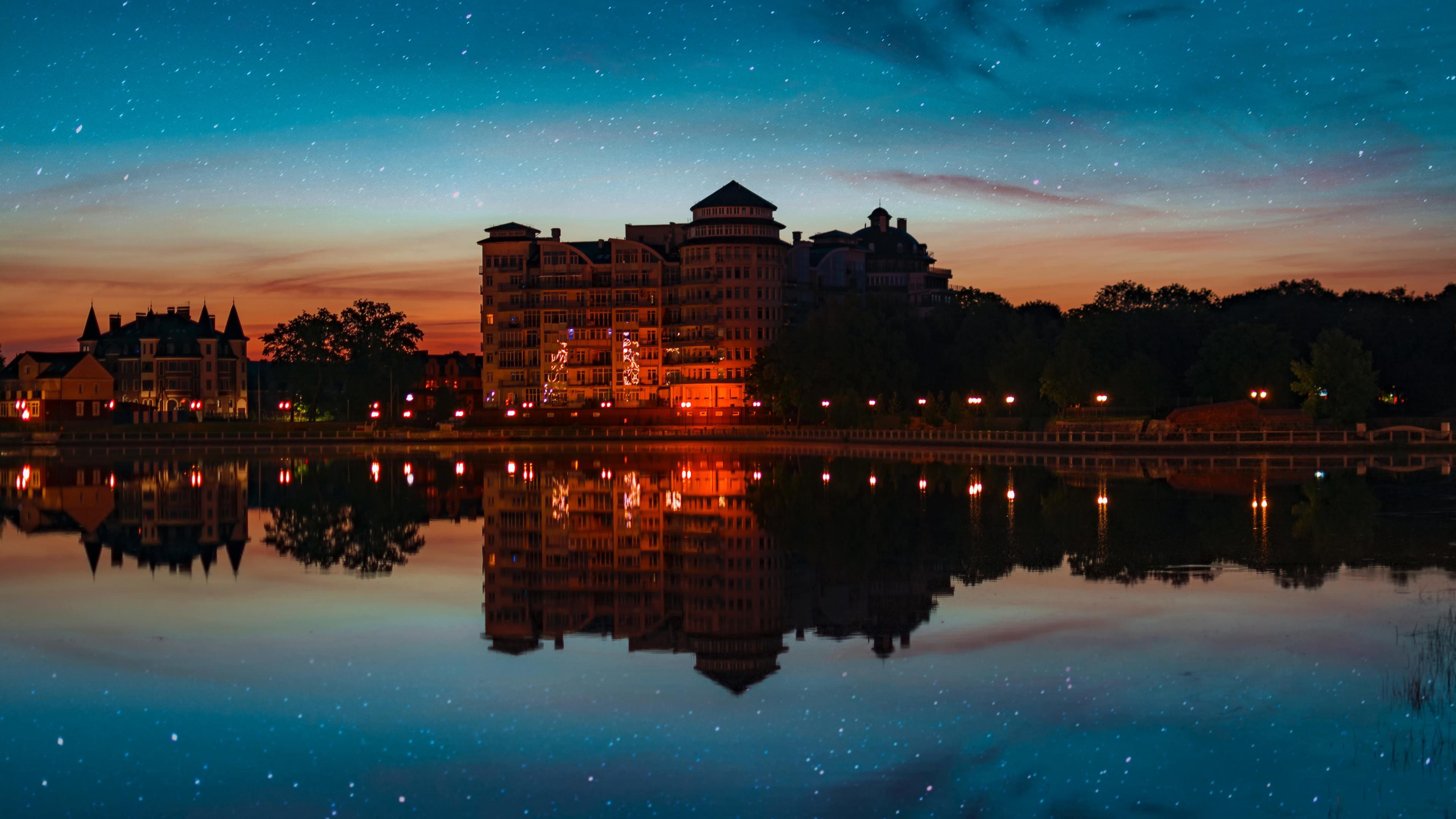 building reflection landscape night 5k 1538072047