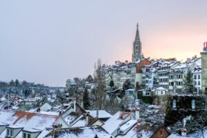 buildings roofs winter snow 4k 1538068699