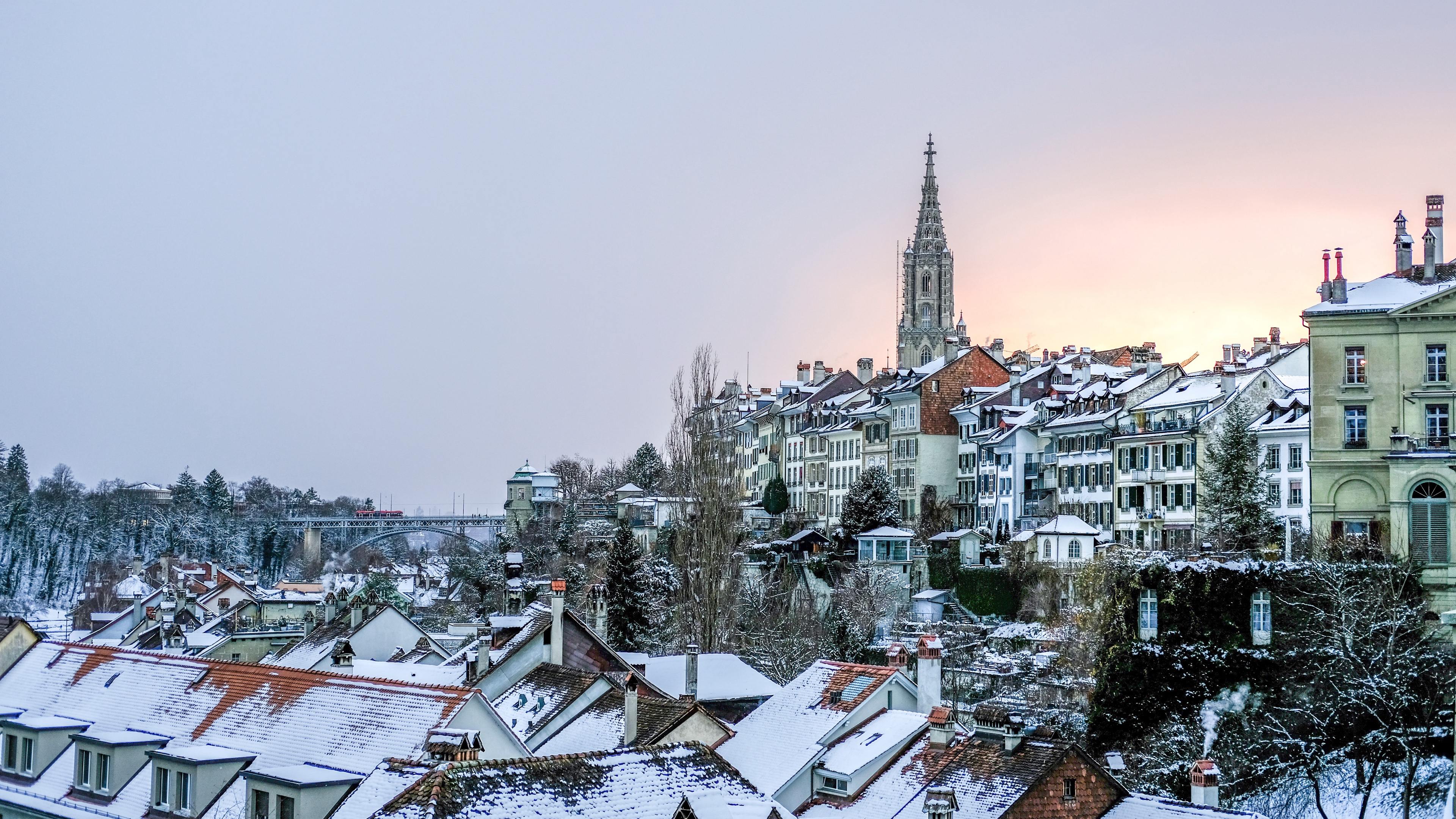 buildings roofs winter snow 4k 1538068699