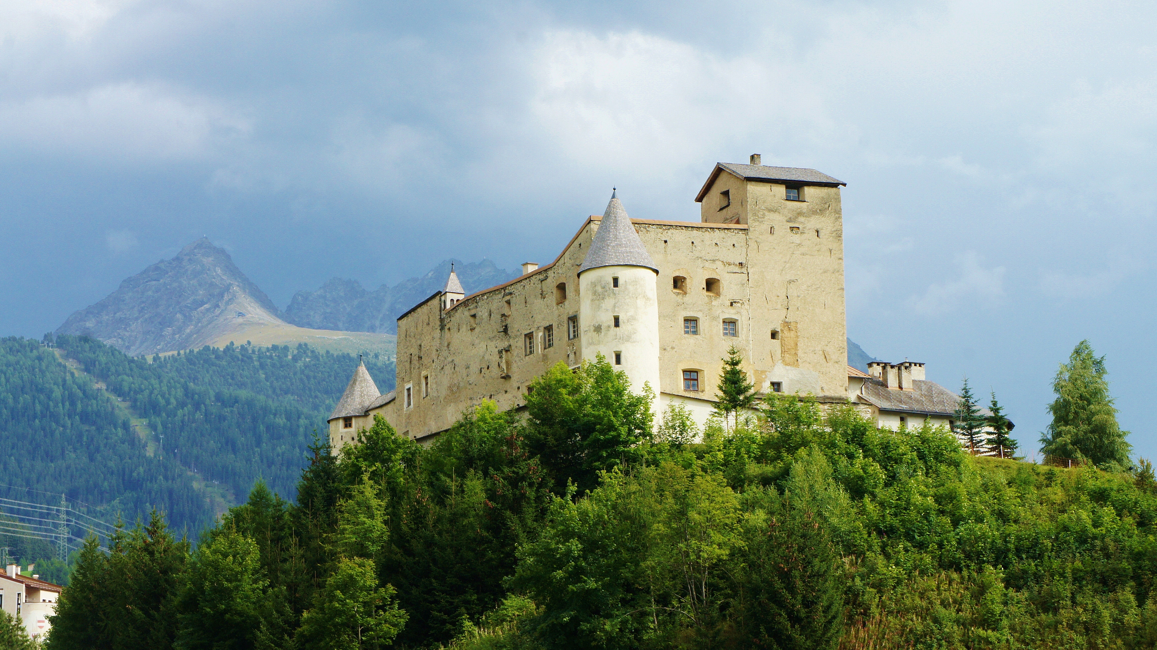 castle mountains trees landscape 4k 1538066341