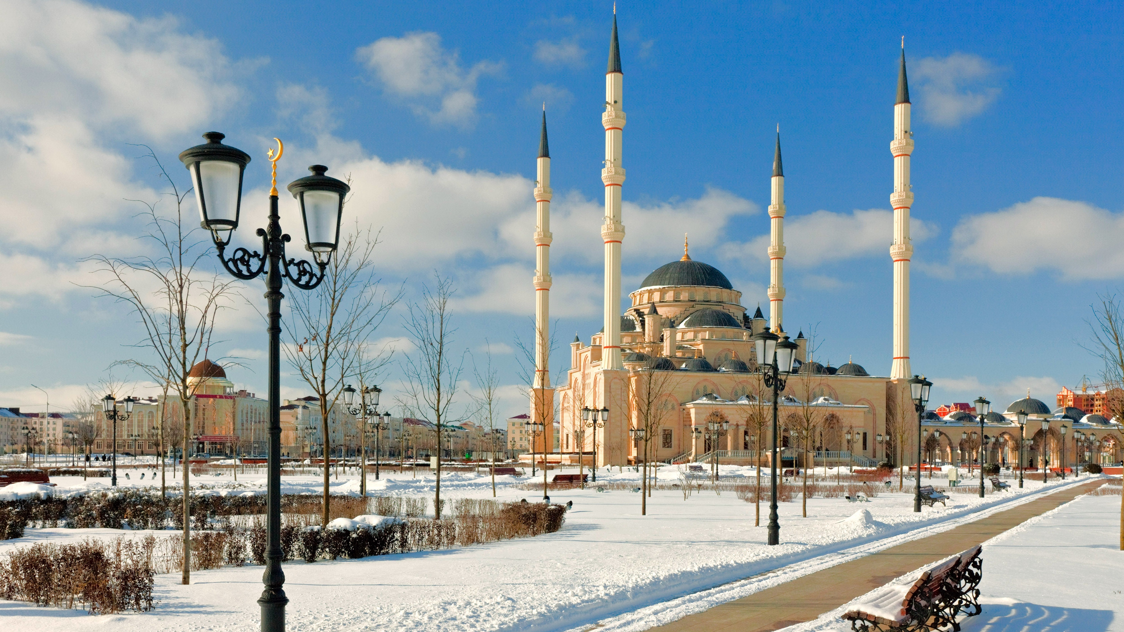 chechnya mosque snow minaret 4k 1538064729