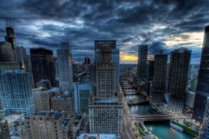 chicago buildings skyscrapers river bridge hdr 4k 1538065145