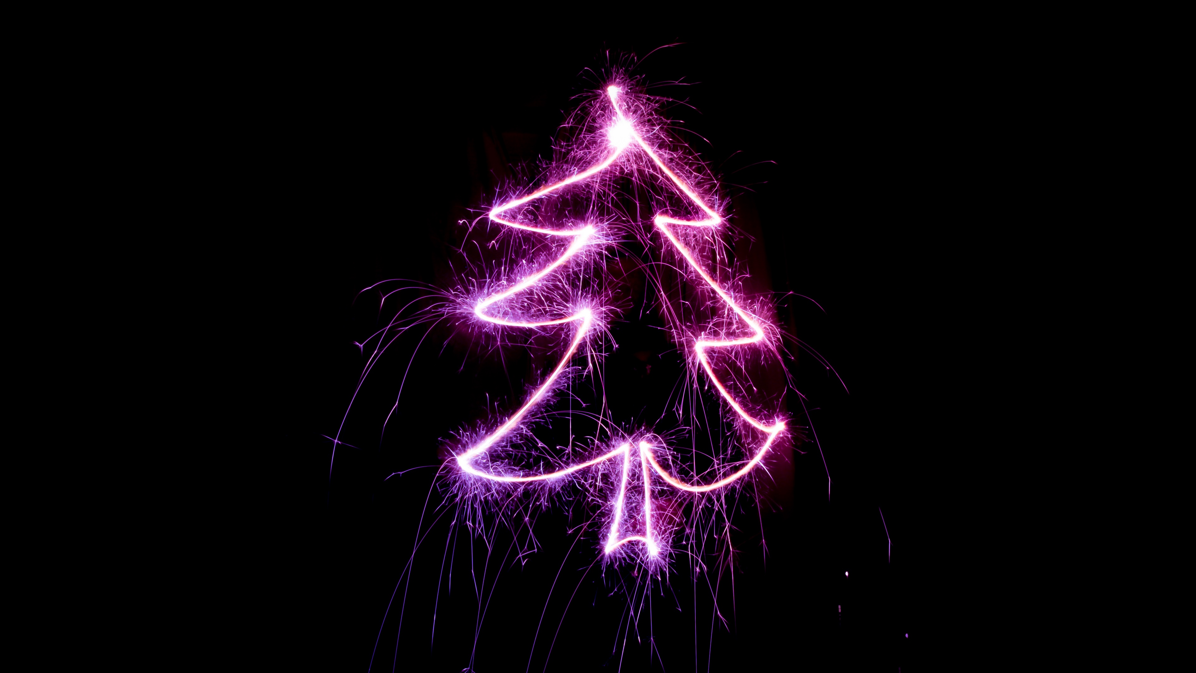 christmas tree art light sparks 4k 1538345362