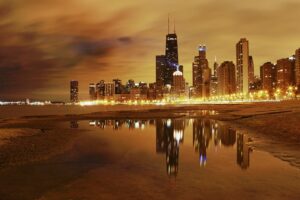 city chicago night lights lake 4k 1538065161