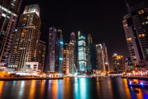 dubai united arab emirates skyscrapers night 4k 1538067119