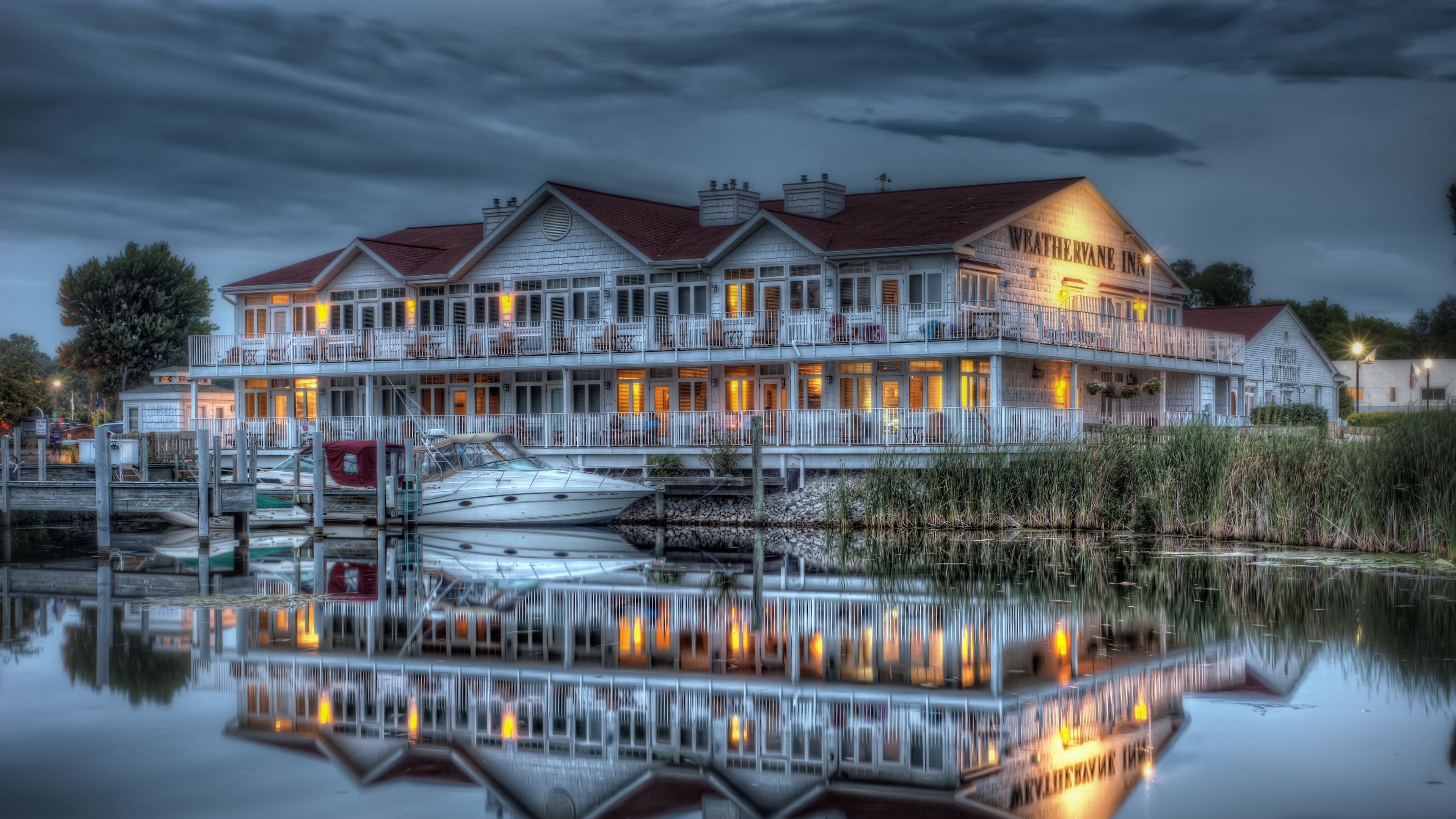 evening house river boat hdr 4k 1538067131