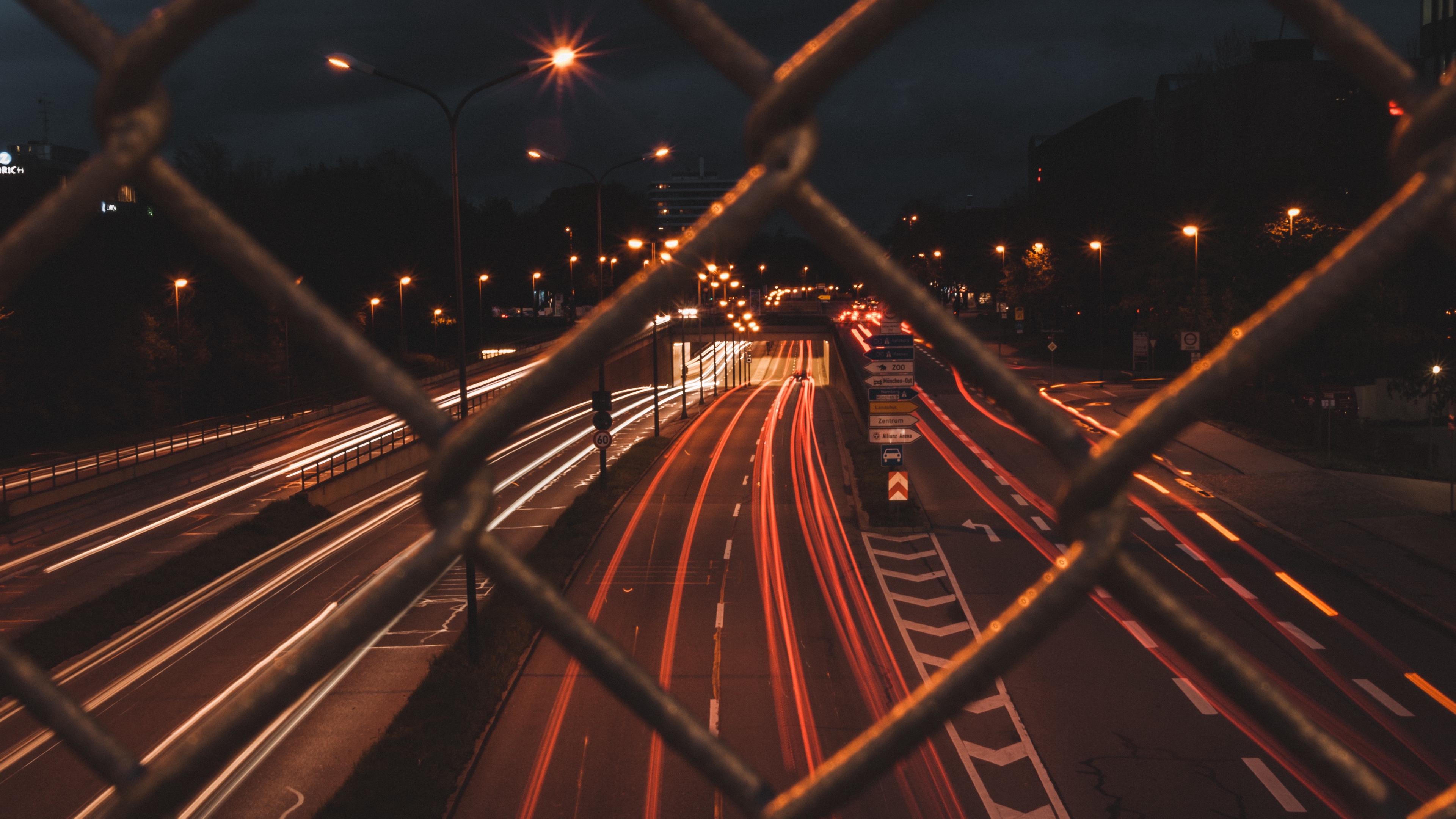 fence mesh road night 4k 1538066964