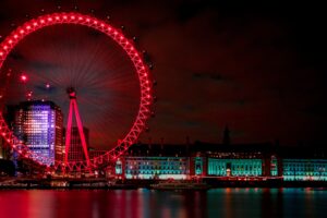 ferris wheel night city london united kingdom 4k 1538068159