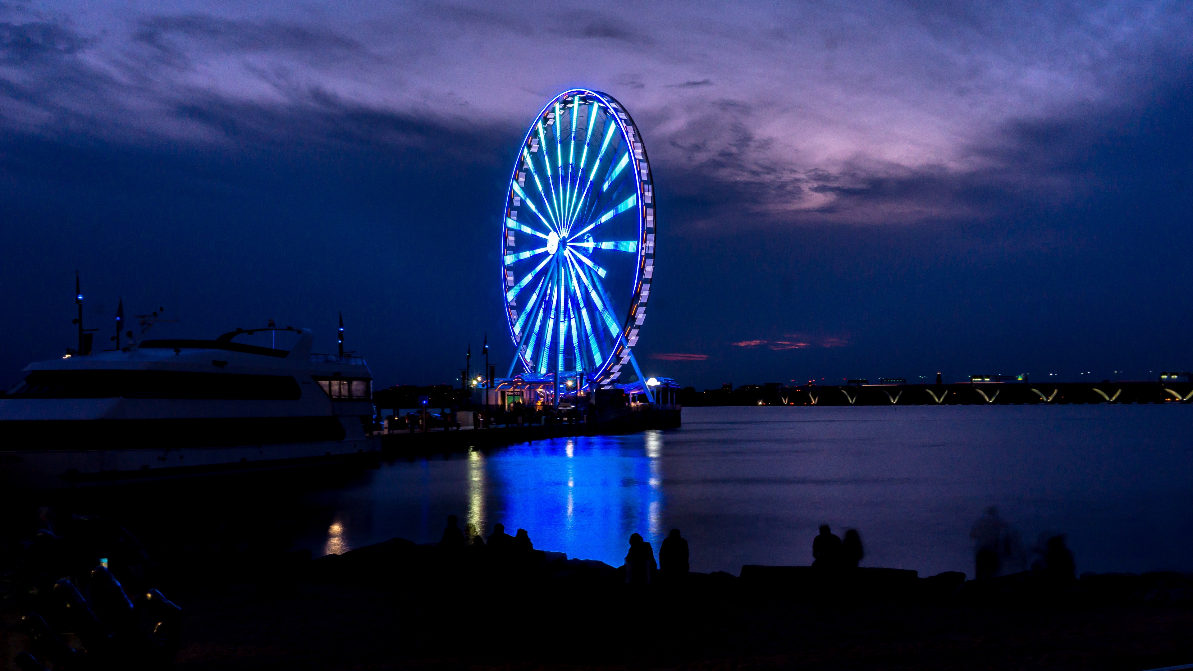 ferris wheel night shore 4k 1538065963