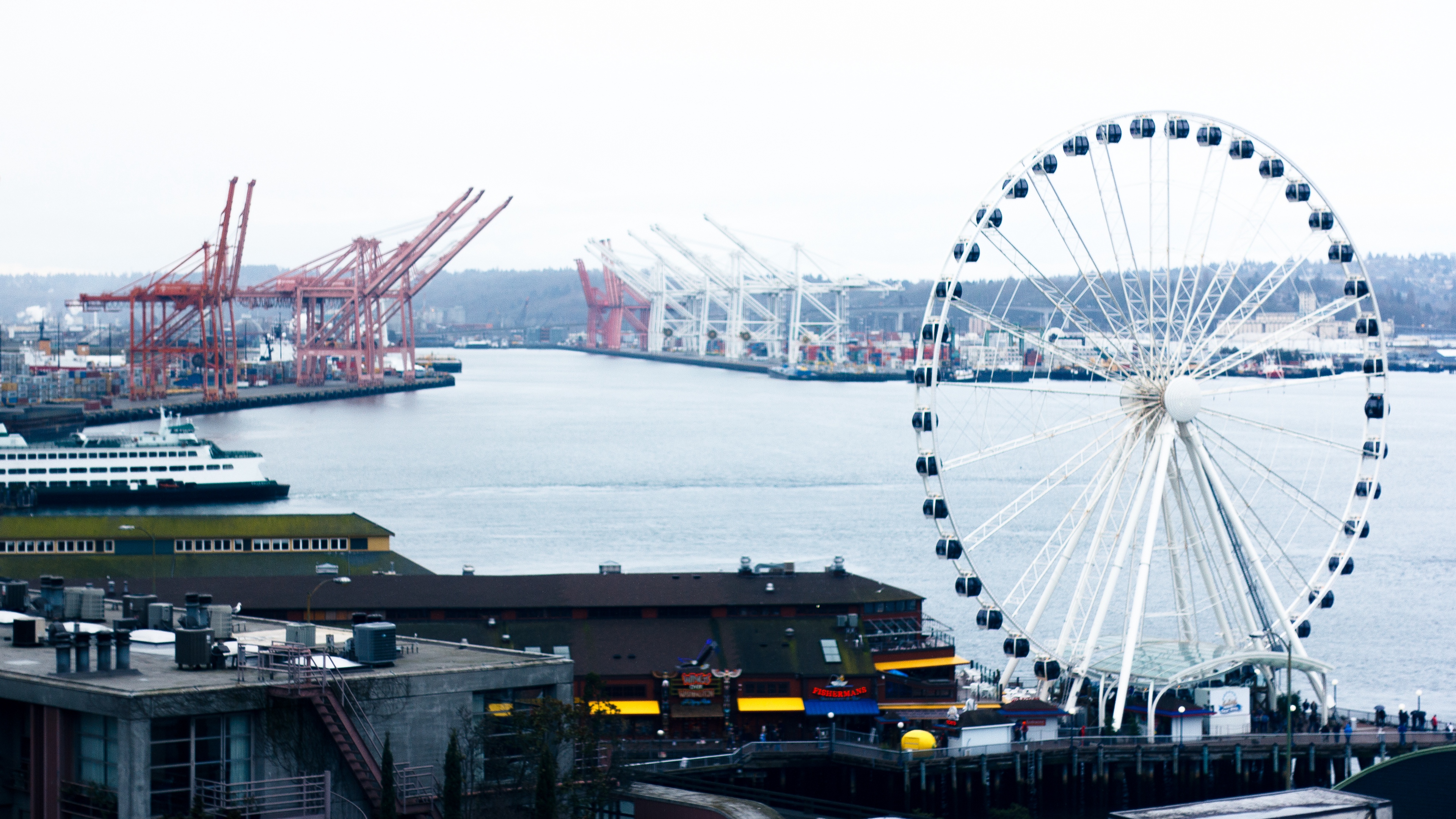 ferris wheel port sea 4k 1538066181