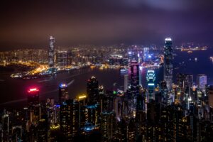 hong kong china skyscrapers night city city lights 4k 1538068866