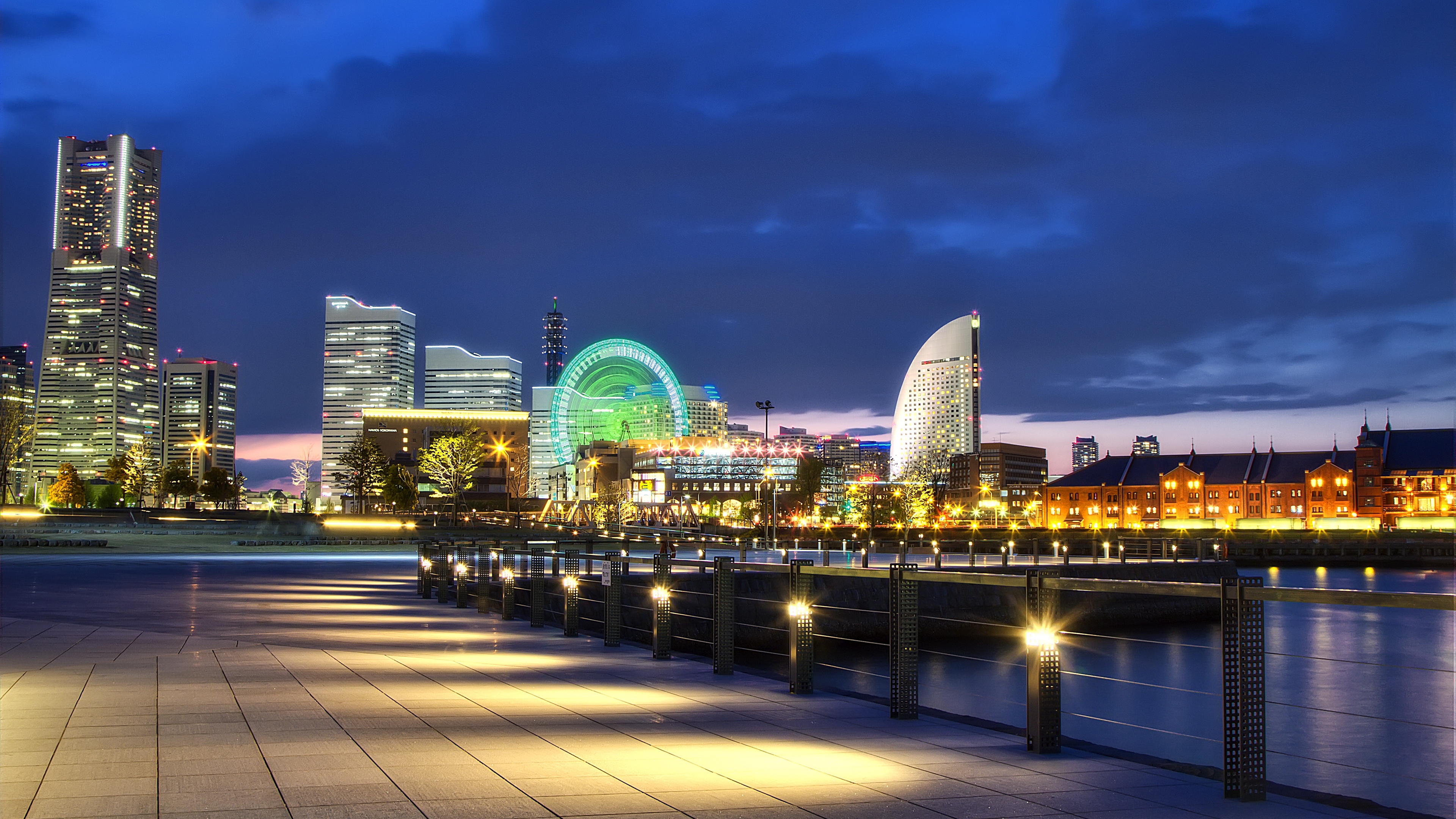 japan yokohama port metropolis night lights promenade bay 4k 1538065645