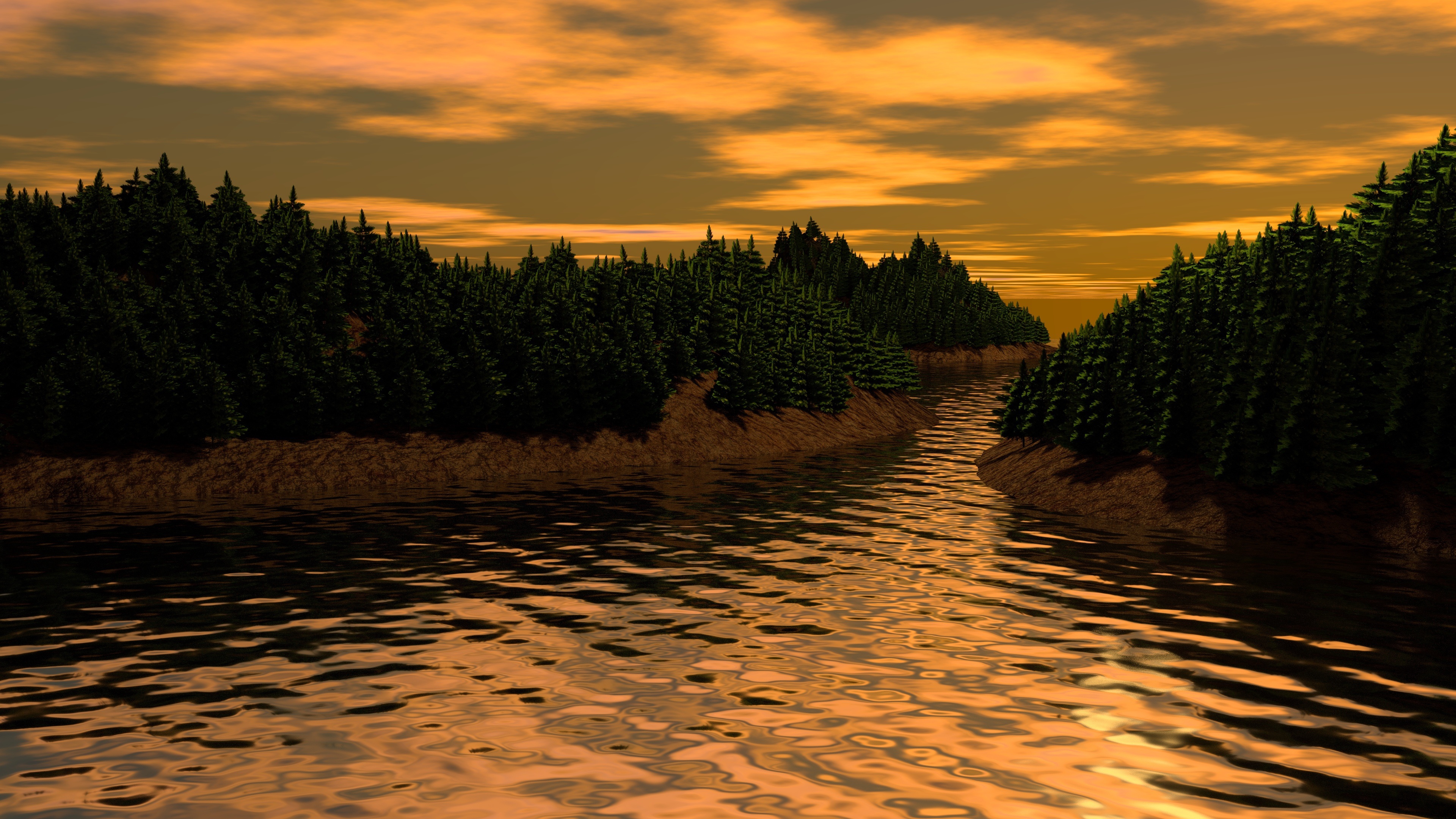 landscape 3d art river trees 4k 1536854789