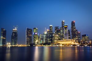 malaysia singapore city state metropolis skyscrapers night lights light blue sky shedding reflection hdr 4k 1538065417