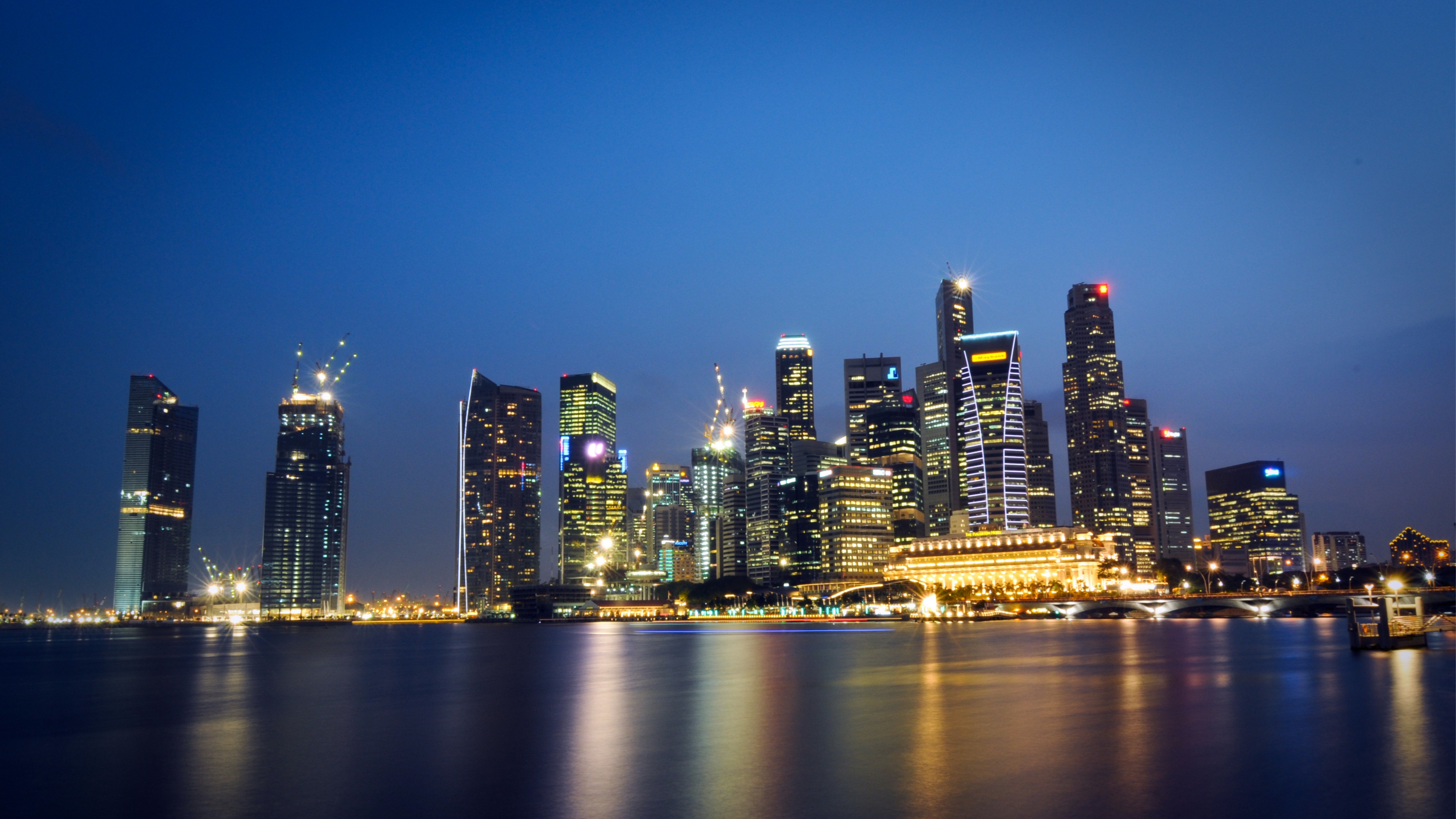 malaysia singapore city state metropolis skyscrapers night lights light blue sky shedding reflection hdr 4k 1538065417