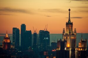 moscow sunset lights 4k 1538068716