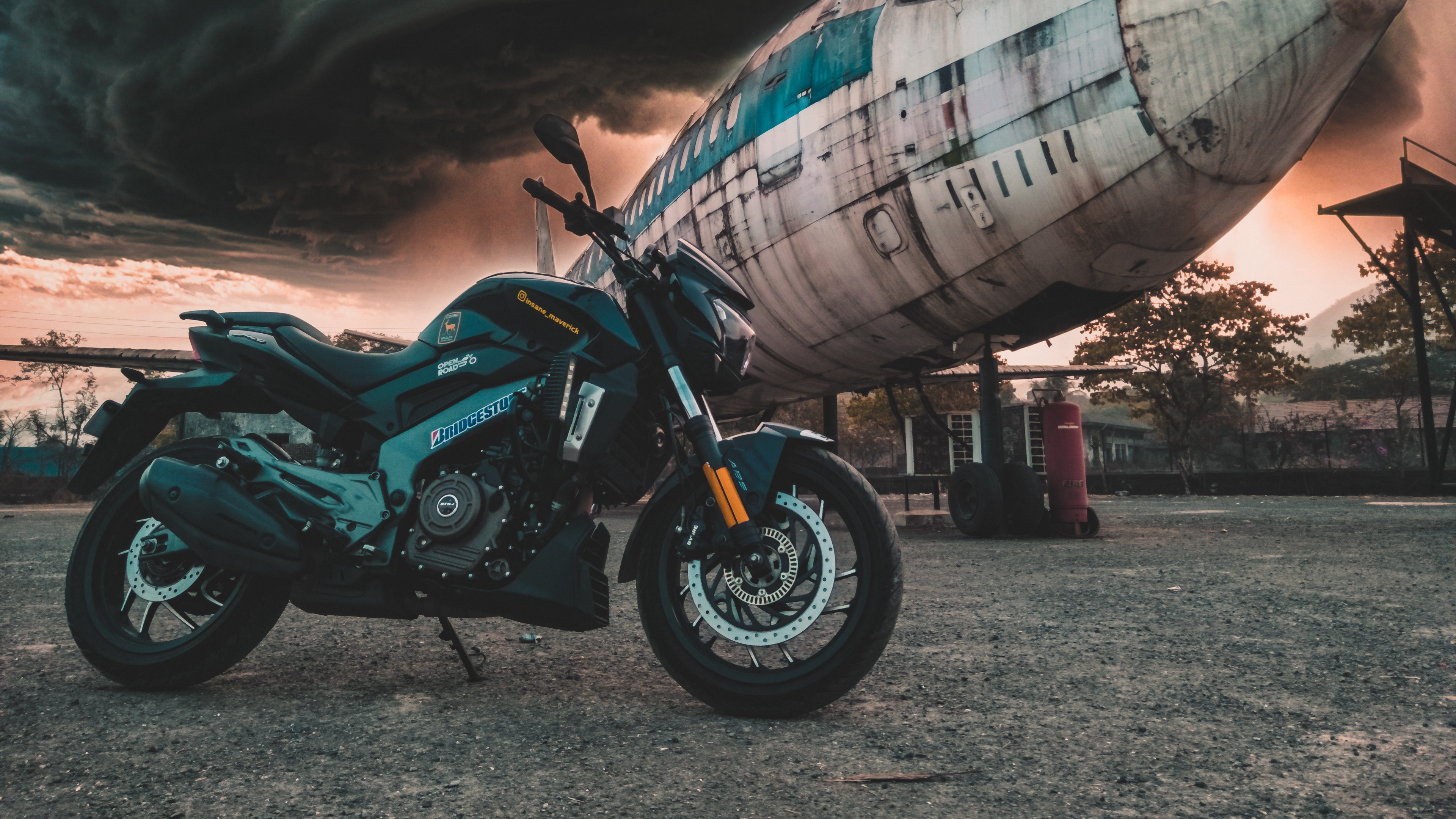 motorcycle airplane side view clouds overcast 4k 1536018856