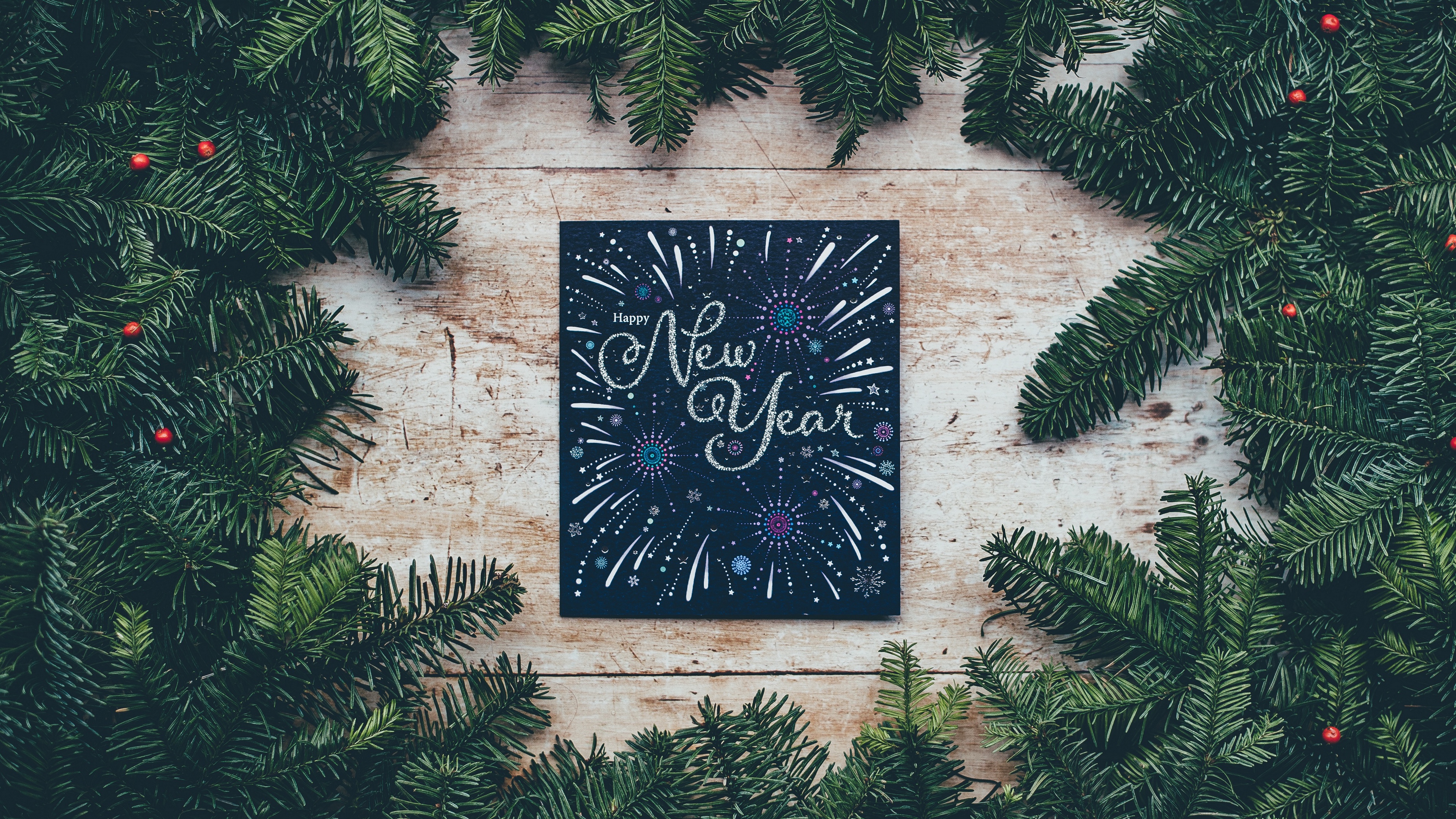 new year postcard branches spruce 4k 1538344799