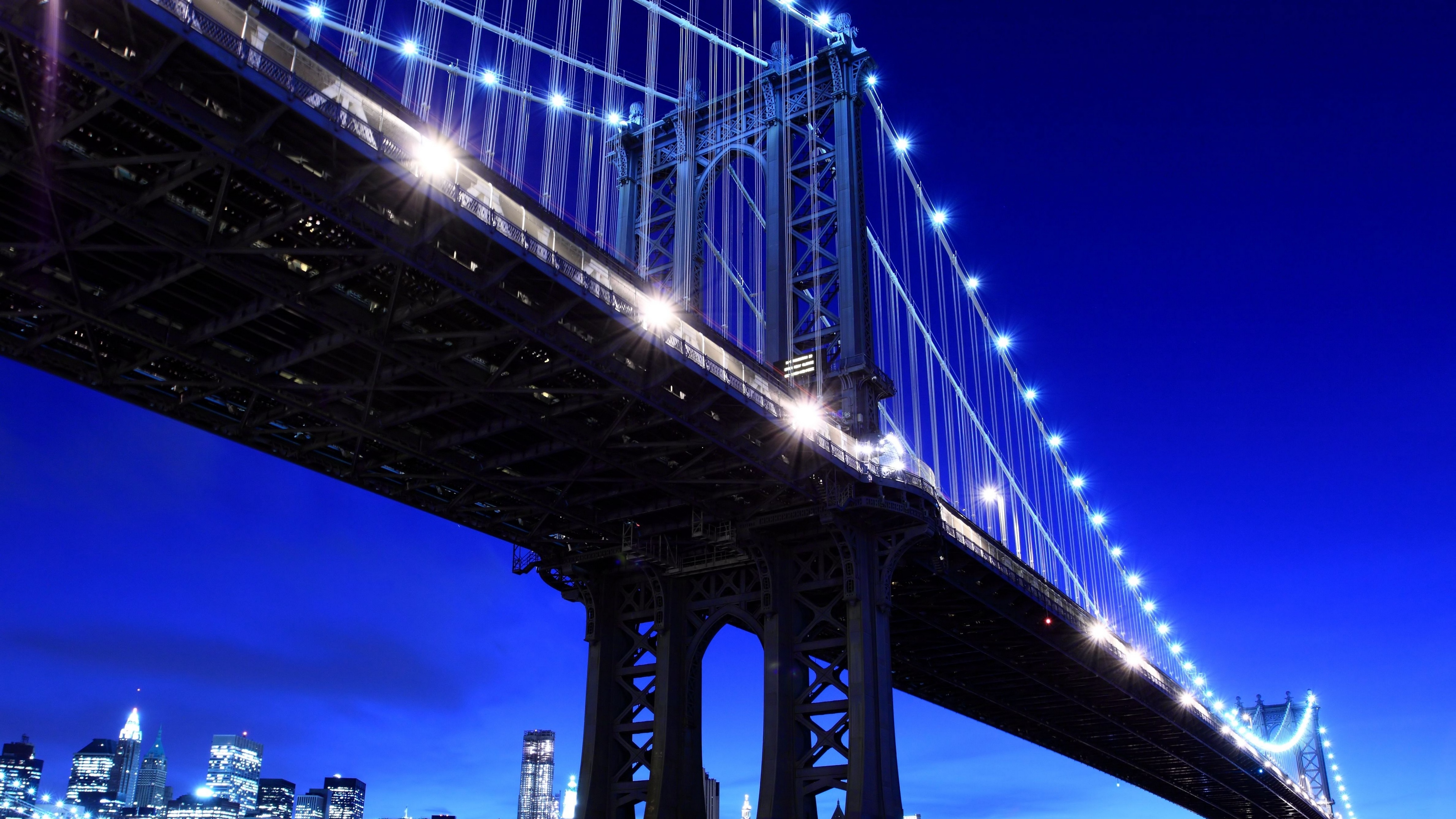 new york brooklyn bridge metropolis night usa 4k 1538065164