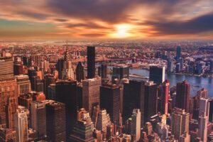 new york skyscrapers sunset metropolis 4k 1538067517