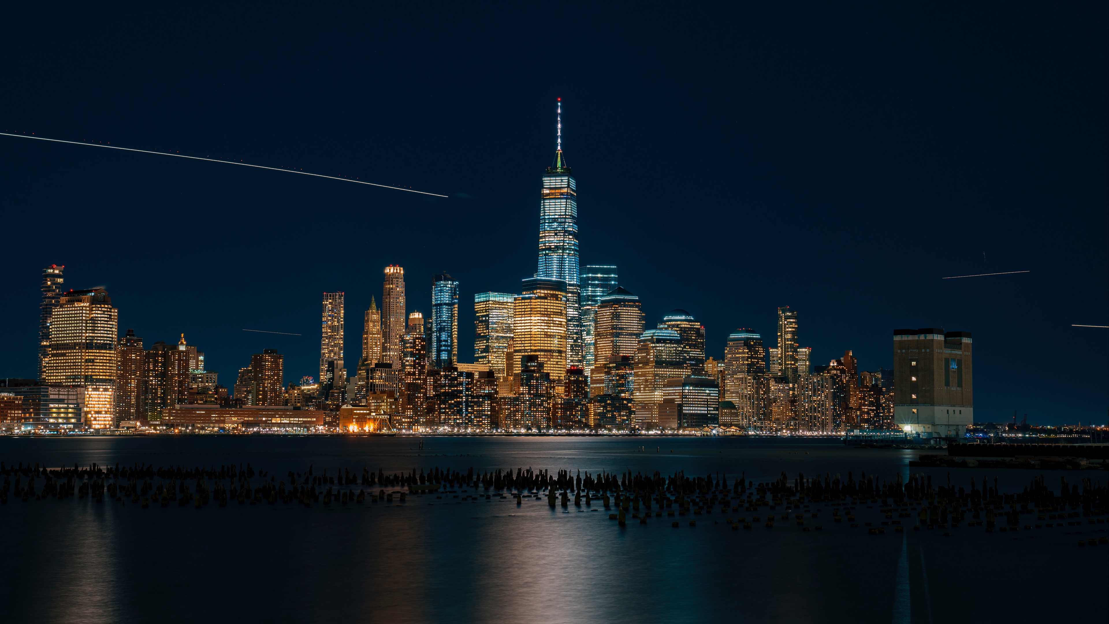 new york usa night city panorama skyscrapers beach 4k 1538068007