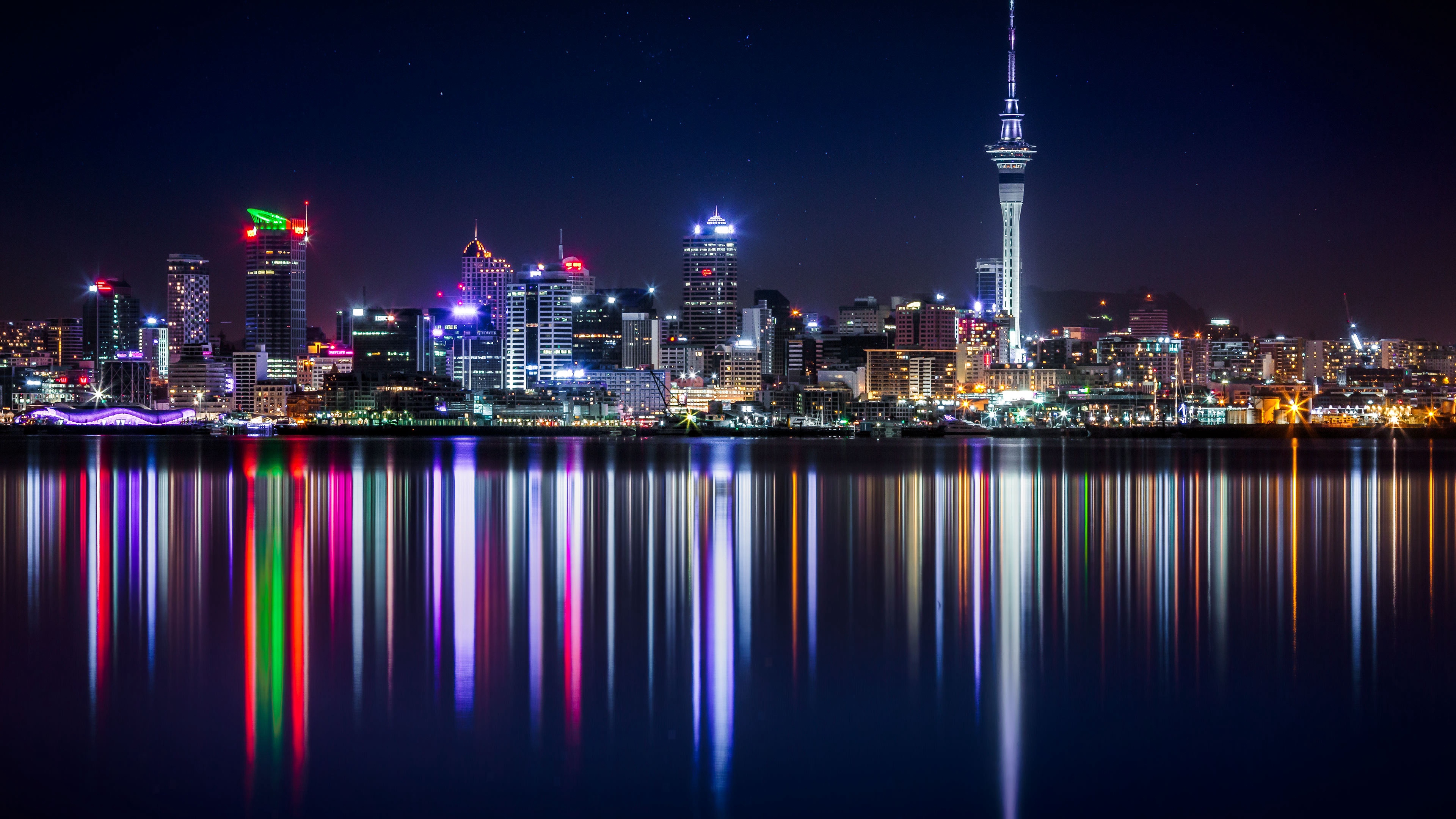 new zealand panorama skyscrapers buildings shore lighting 4k 1538068874