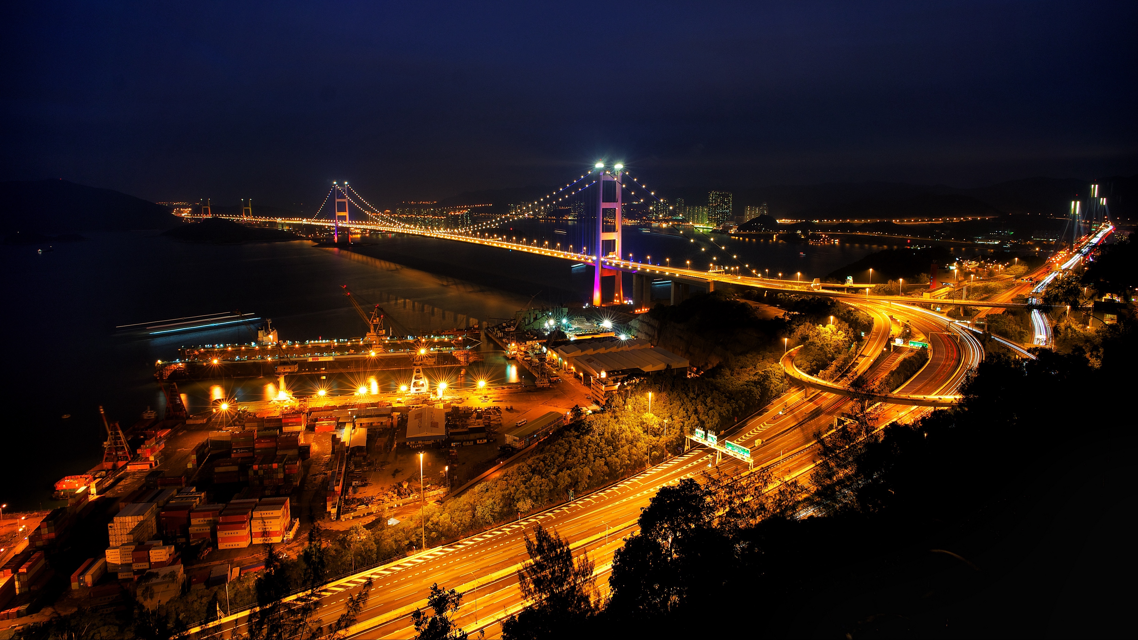 night city bridge city lights road night 4k 1538066035