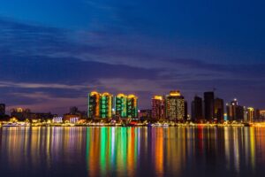 night city panorama skyscrapers kerosene 4k 1538067257