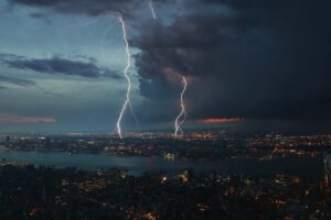 night city thunderstorm top view 4k 1538068112