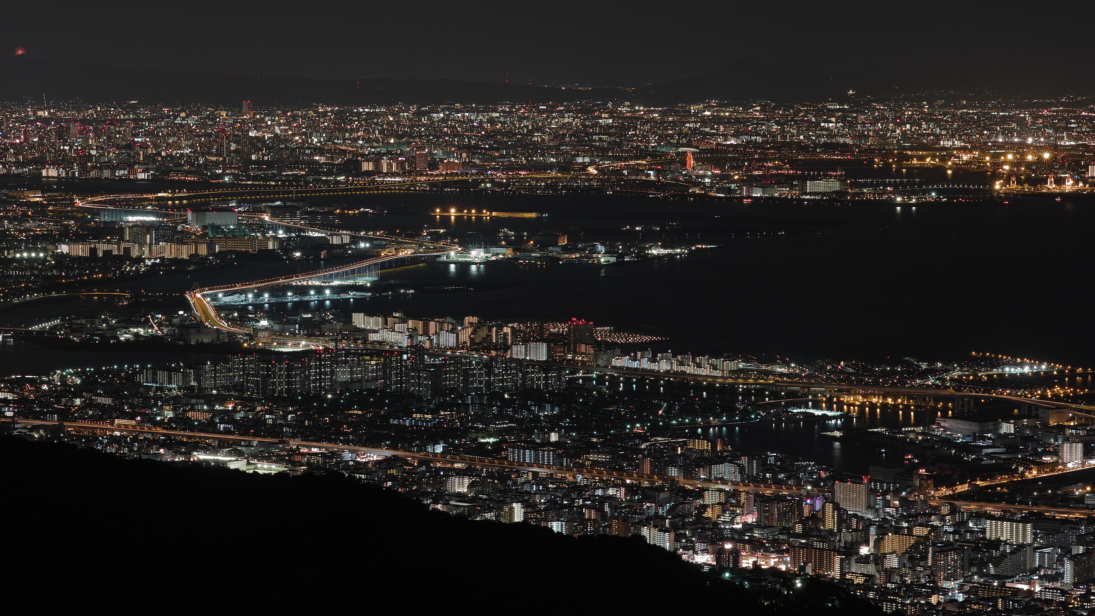 night city top view city lights bay osaka japan 4k 1538066261