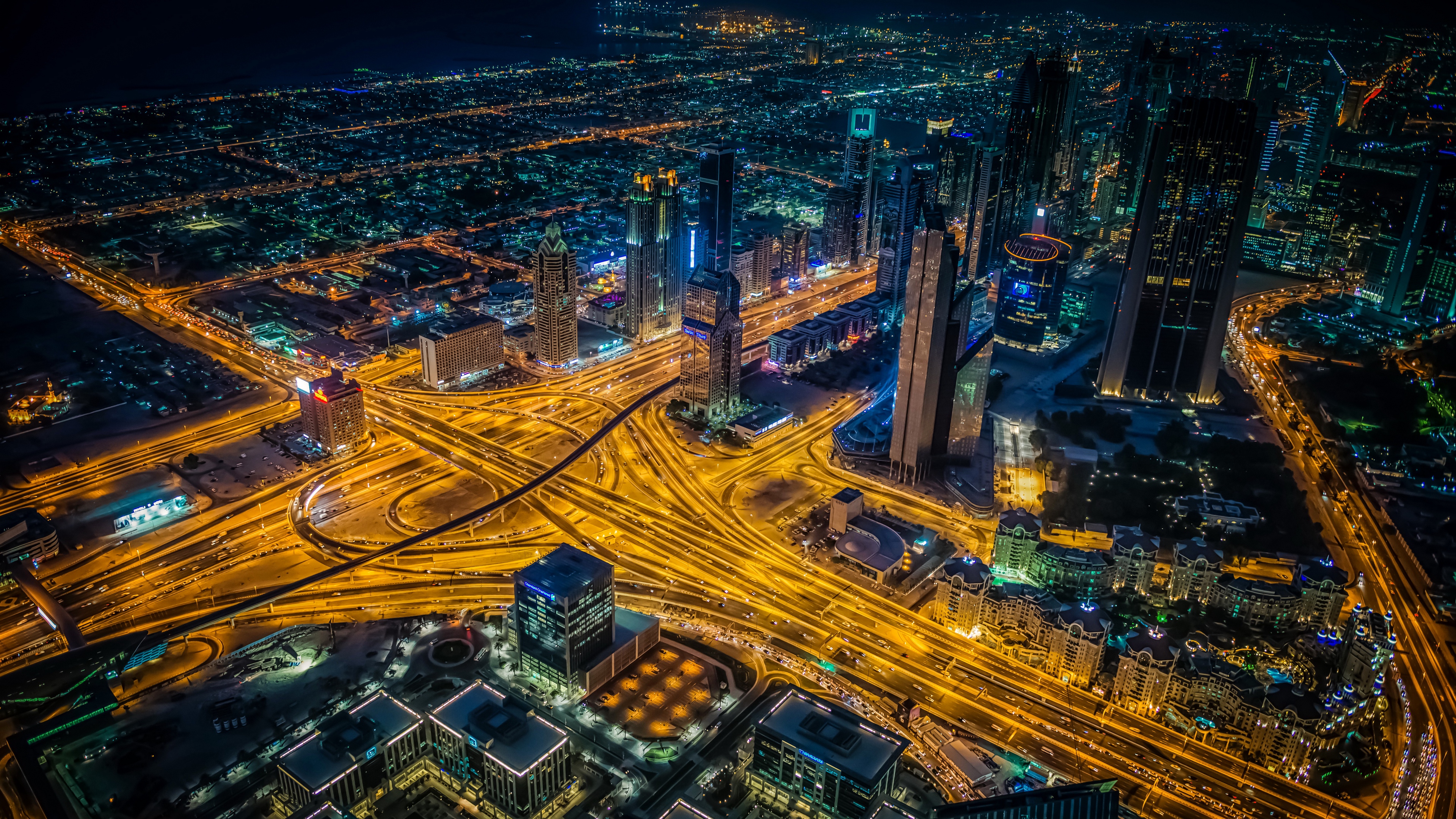 night city view from above intersection roads skyscrapers dubai 4k 1538066300