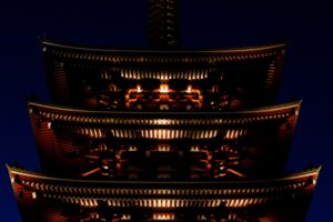 pagoda roof building night lighting 4k 1538066616