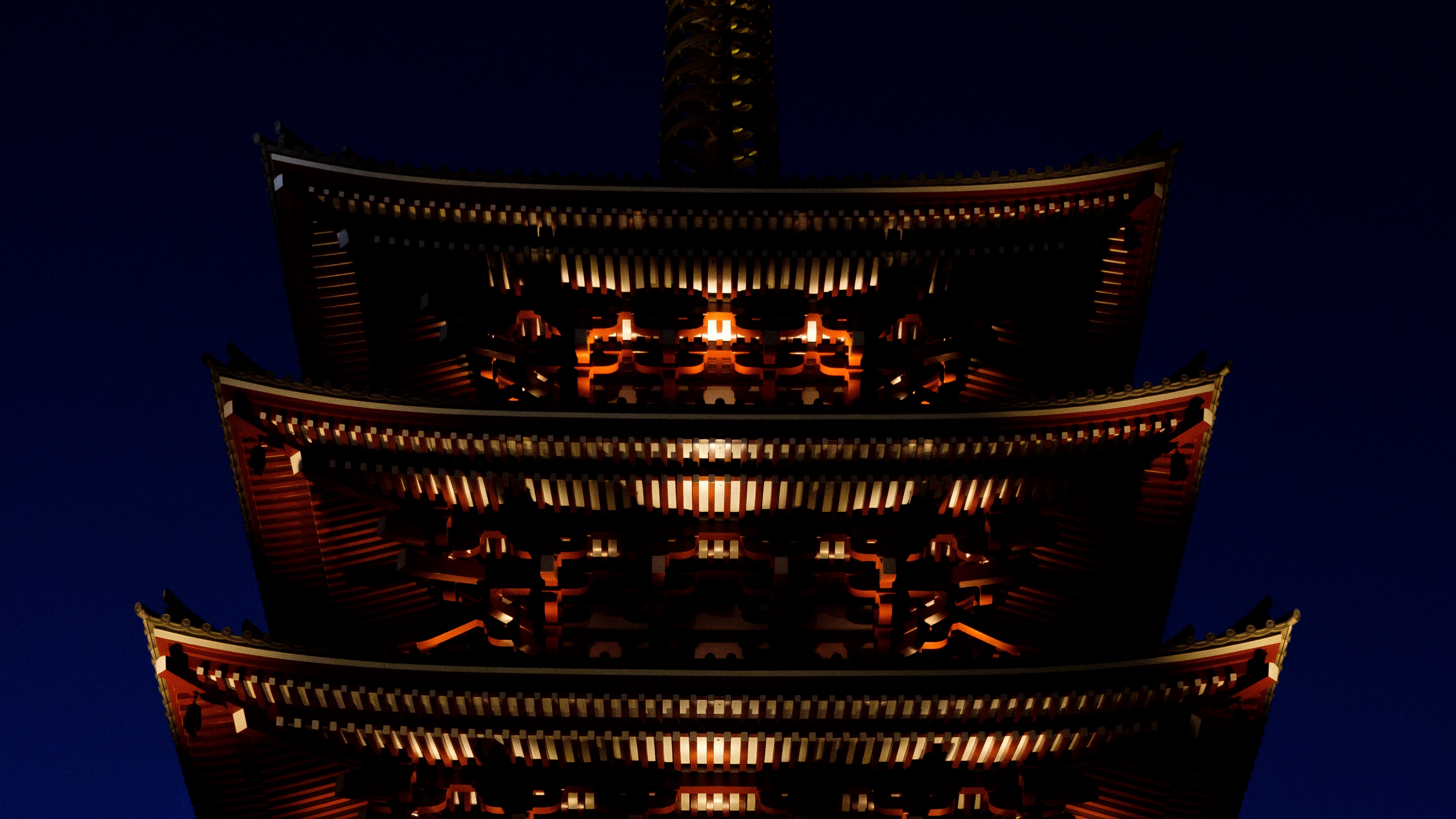 pagoda roof building night lighting 4k 1538066616