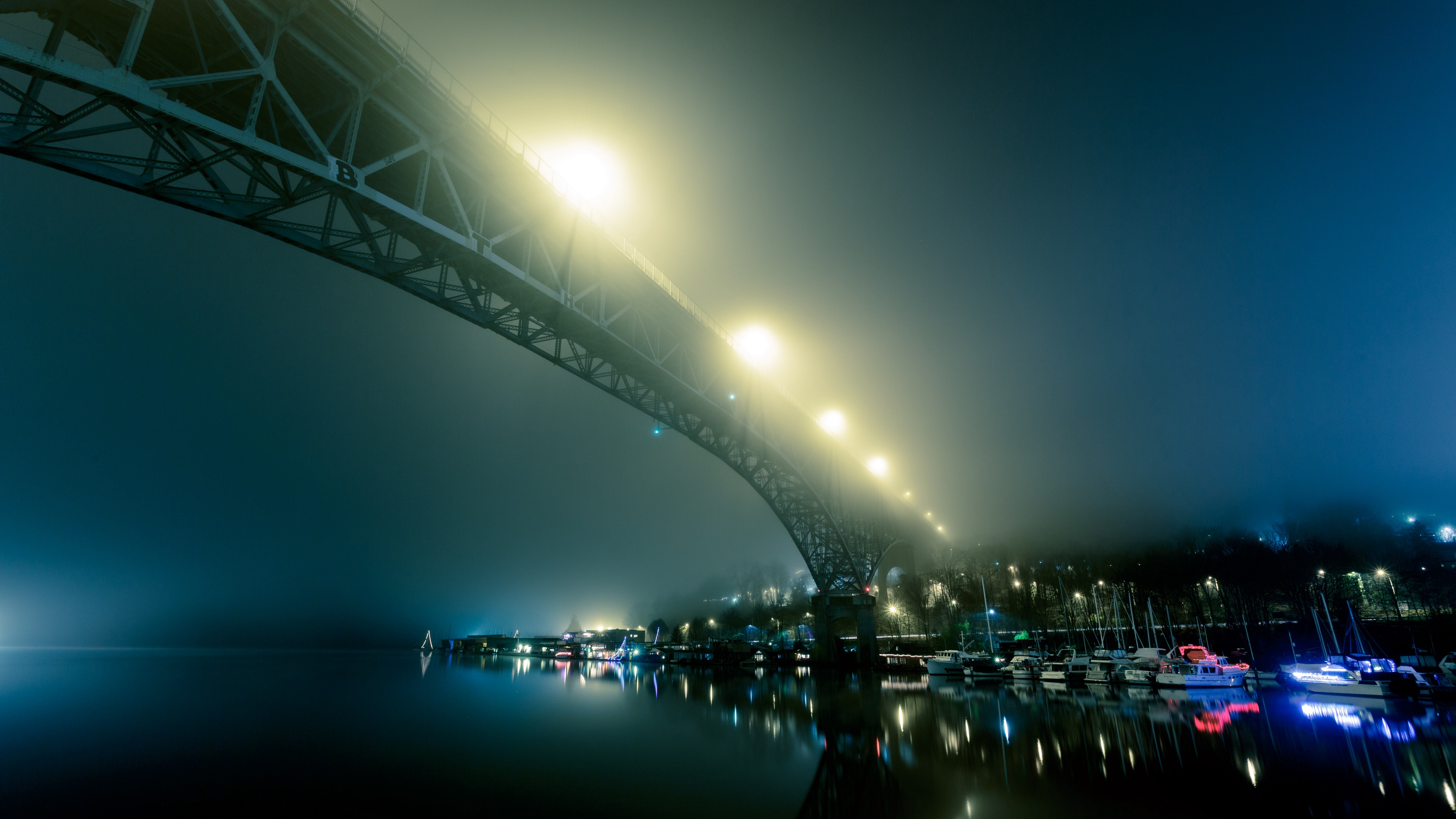 port fog bridge night city 4k 1538066257