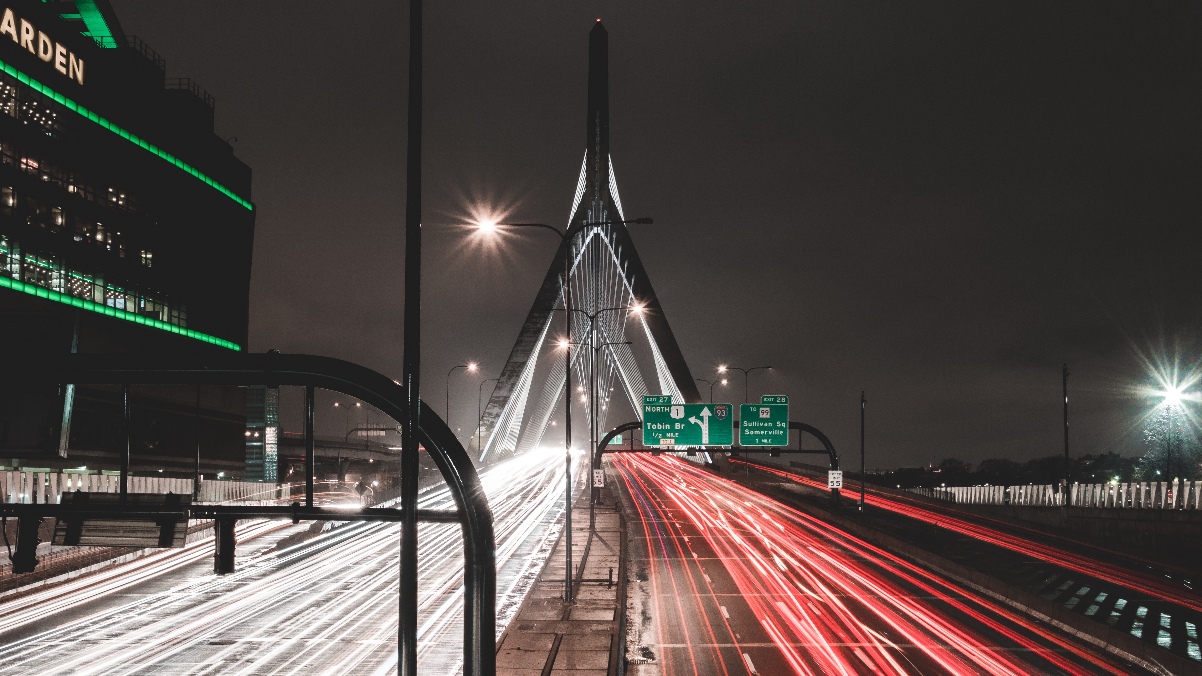 road route bridge marking night 4k 1538065151