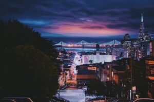 san francisco usa buildings sky bridge night 4k 1538067265