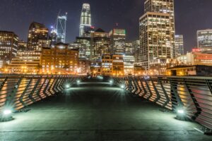 san francisco usa night bridge buildings 4k 1538066412