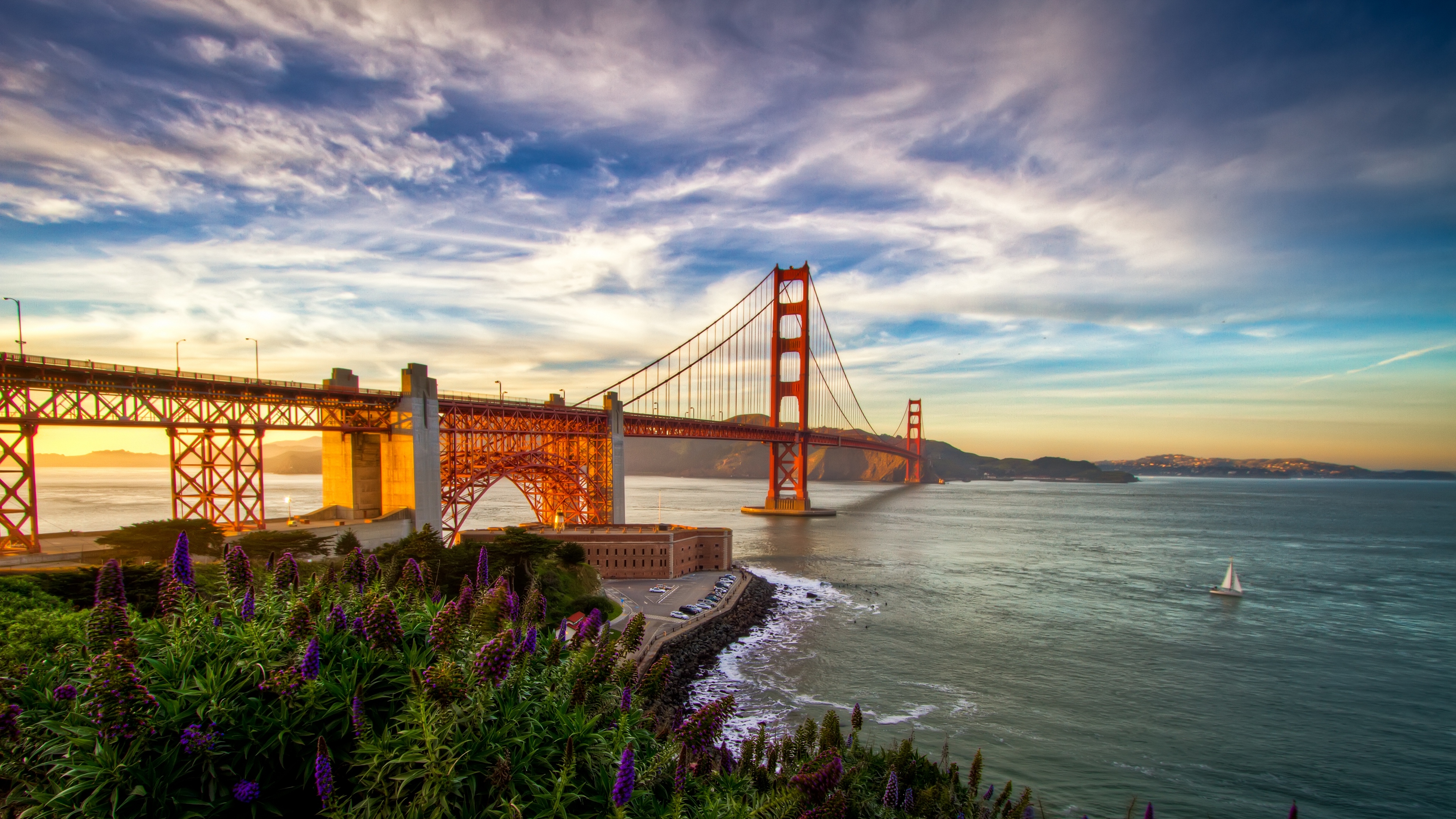 san francisco usa pacific ocean california sailboat flowers 4k 1538065668