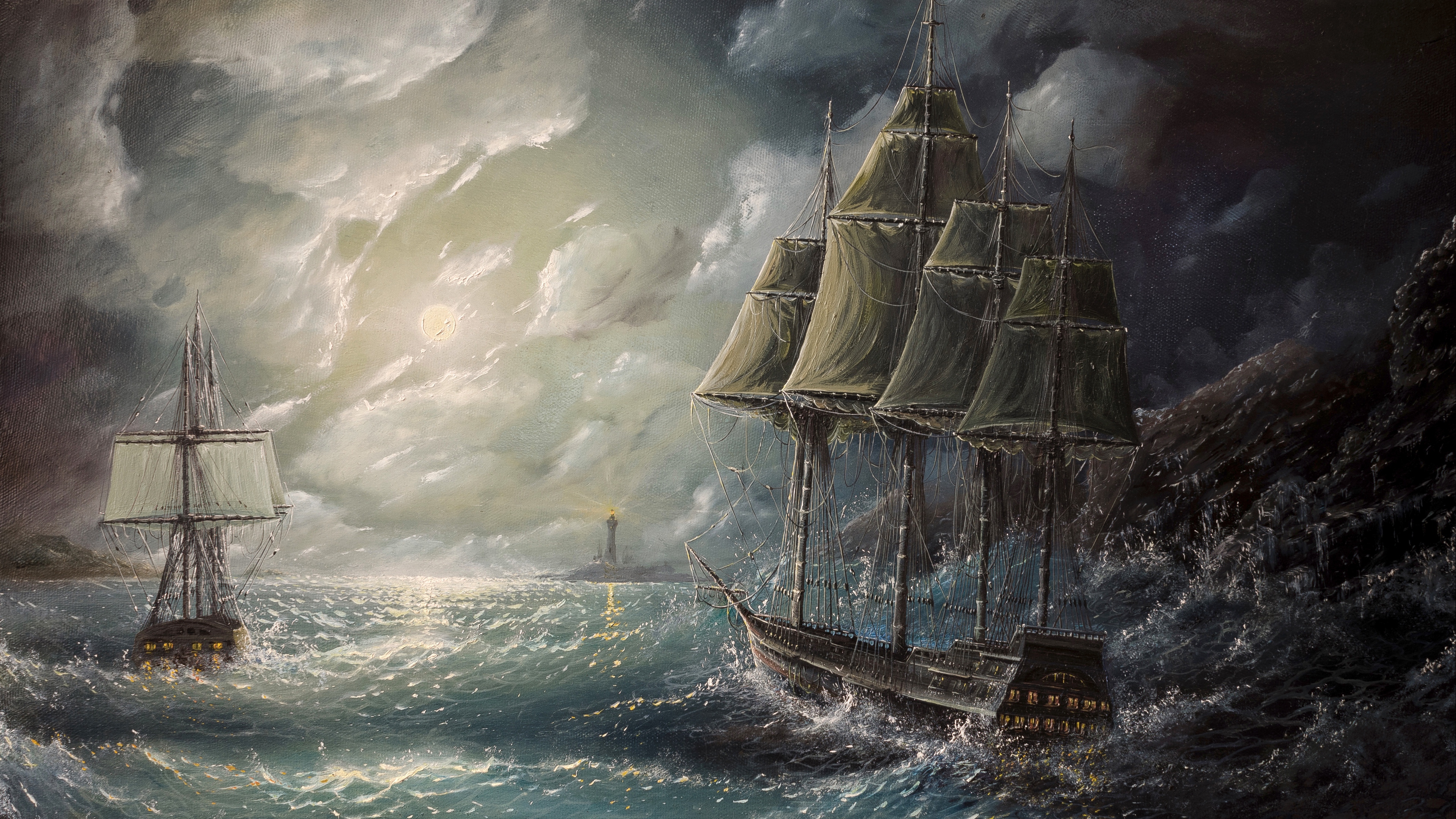 sea sail drawing art storm 4k 1536098882