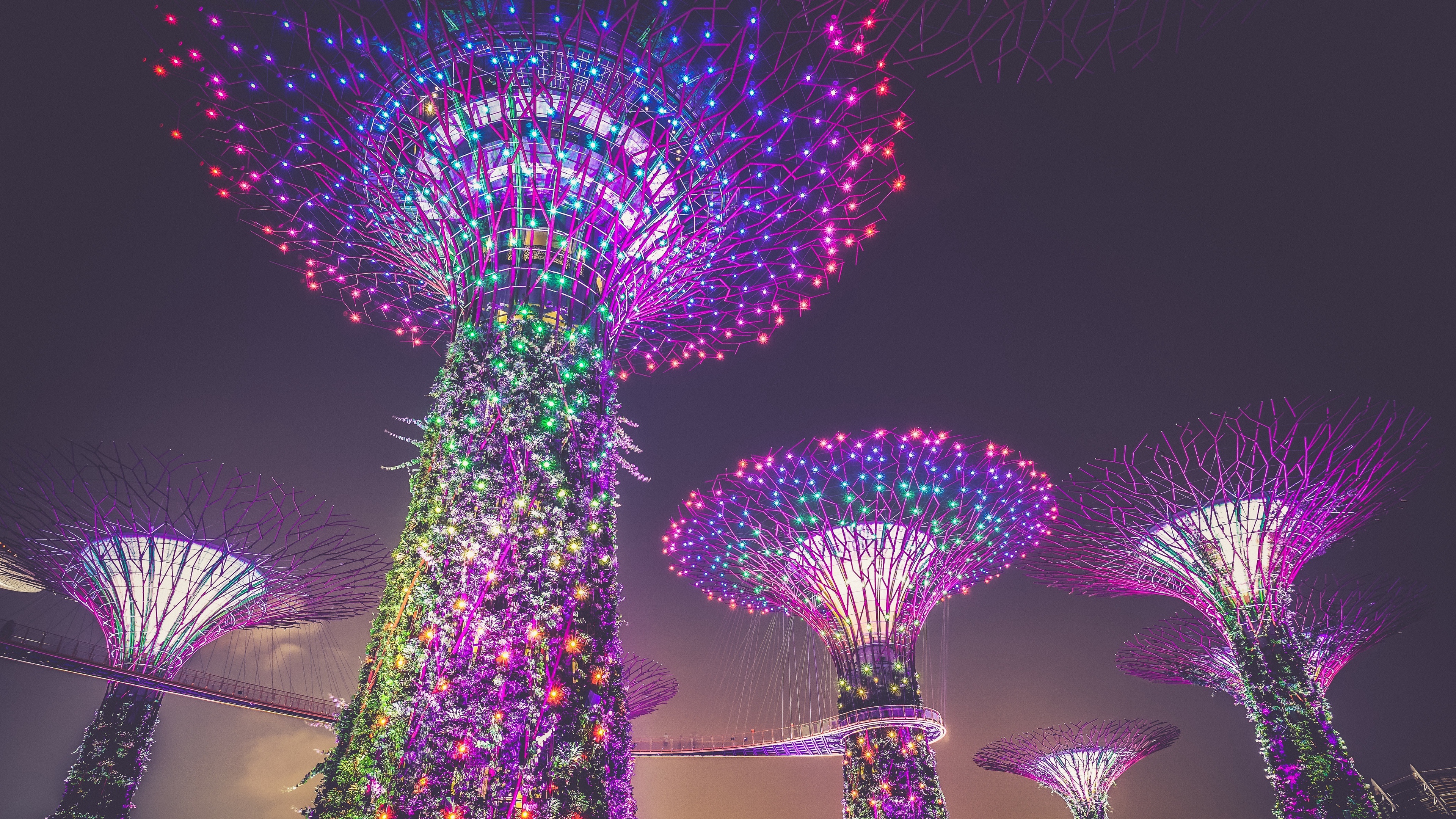 singapore artificial trees lighting decoration city 4k 1538066365