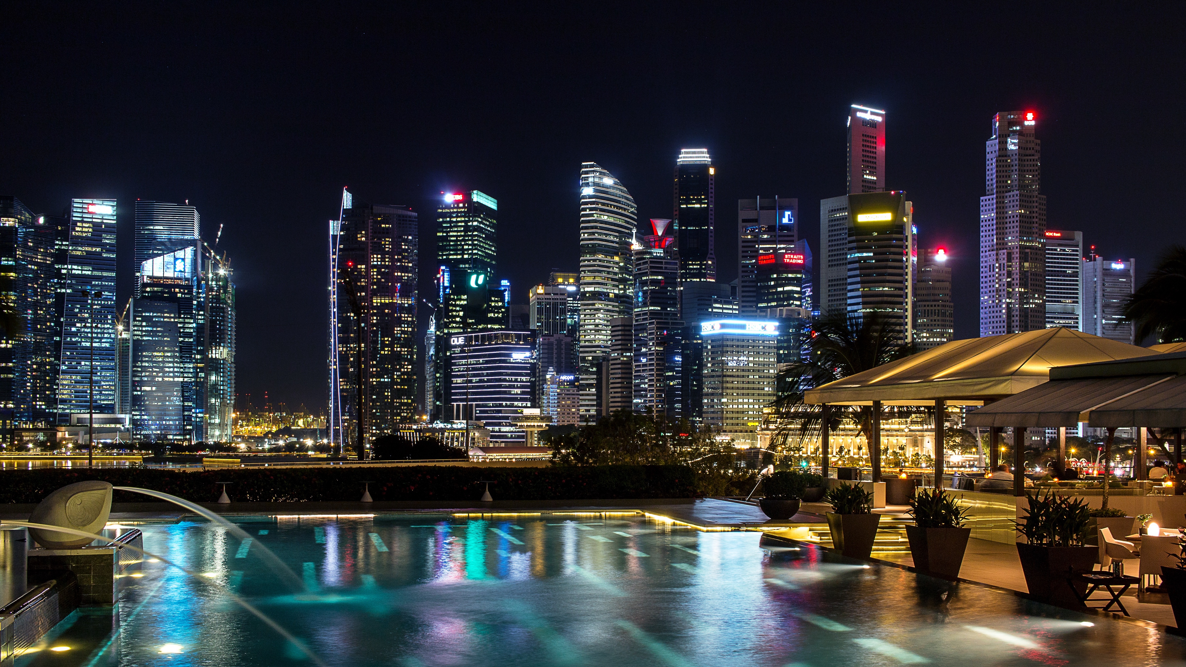 singapore light show night skyscrapers 4k 1538067121